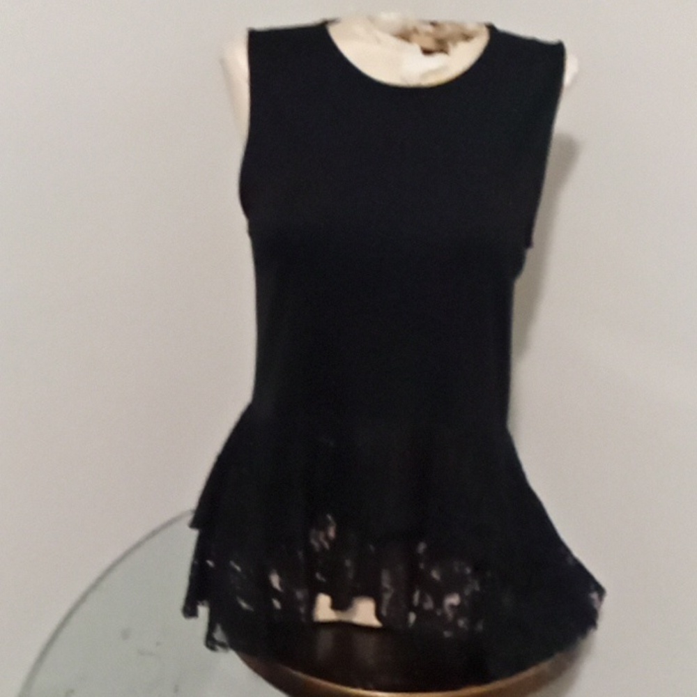 Who What Wear Black Lace Hem Tank Top